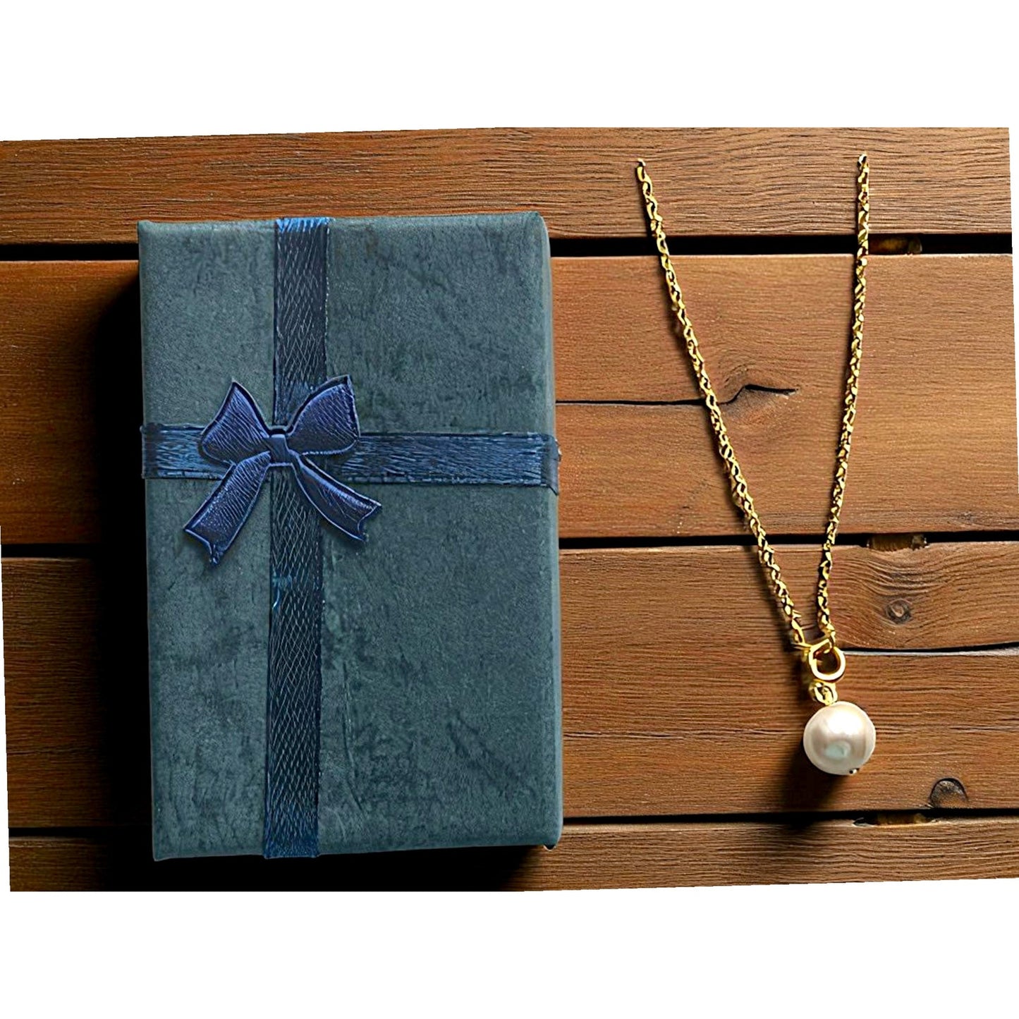 16 inch Stainless Steel Gold necklace with two charms; evil eye; pearl pendent necklace