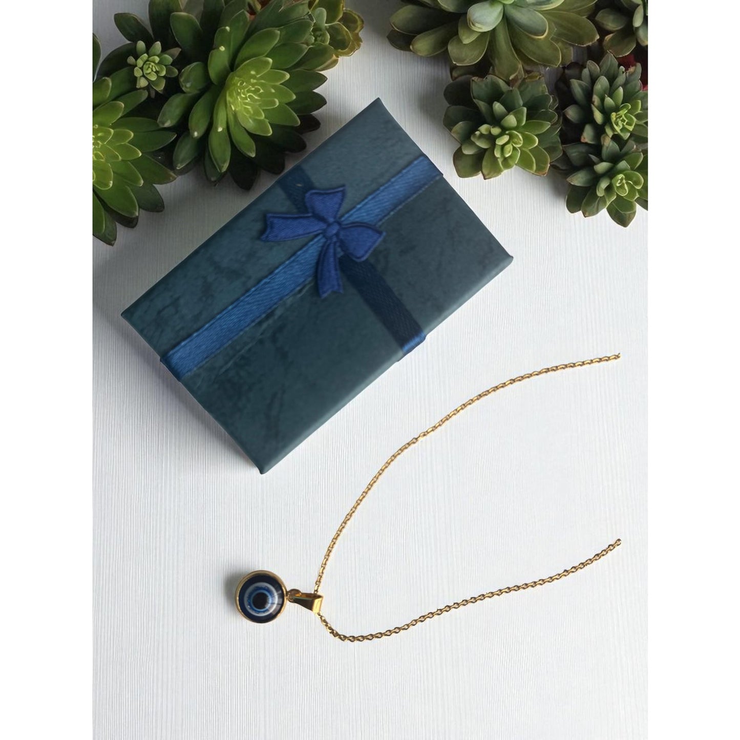 16 inch Stainless Steel Gold necklace with two charms; evil eye; pearl pendent necklace